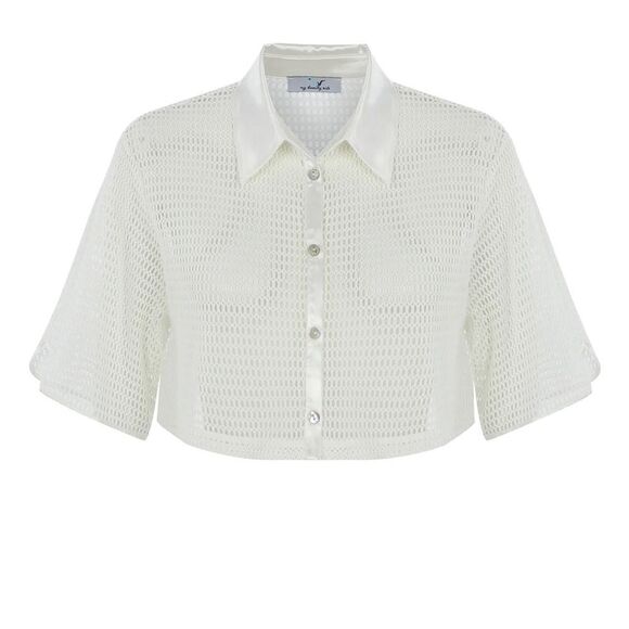 NWT 196.00 MY BEACHY SIDE CAMILA CROP SIZE MEDIUM WHITE/ SATIN TRIM - Picture 3 of 3